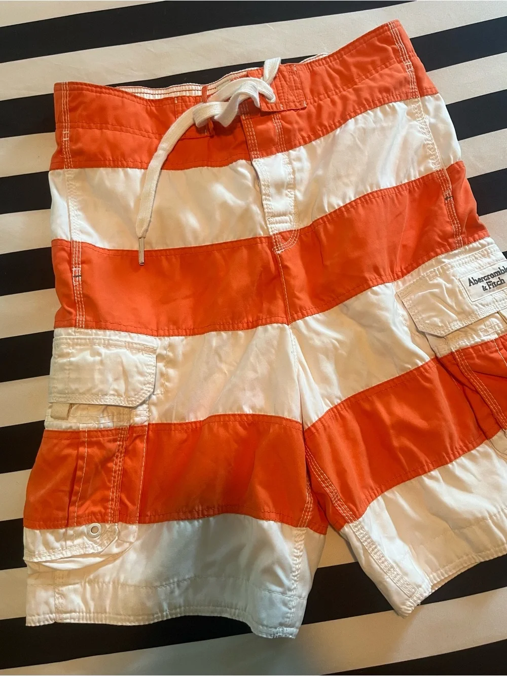 Abercrombie & Fitch Swim Trunks with Orange and White Stripes…